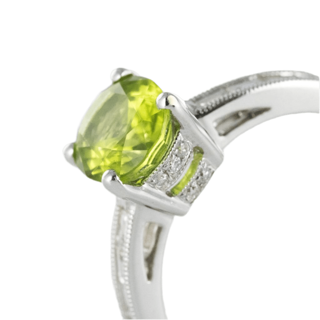 Bague Solitaire en or blanc, péridot et diamants - Castafiore