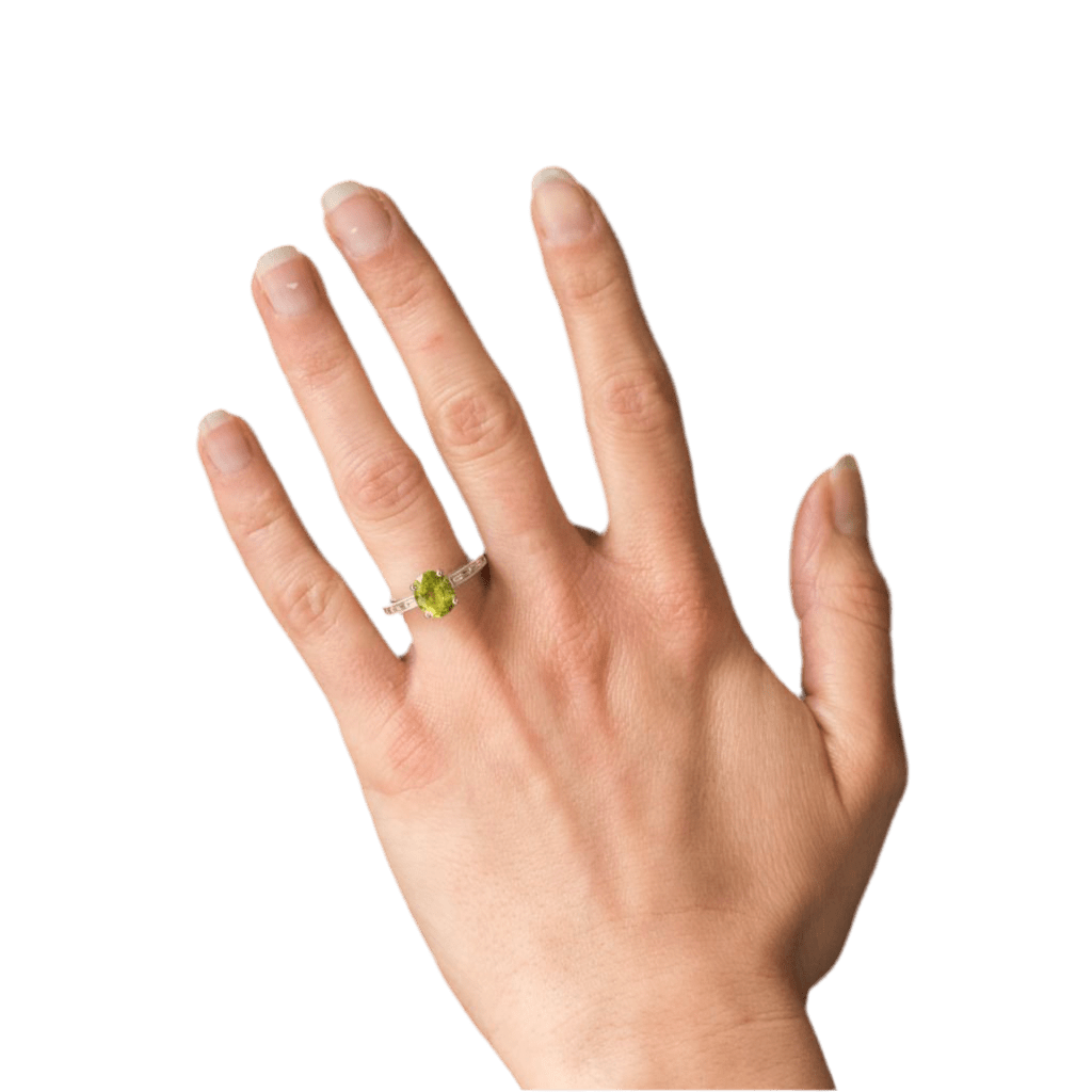 Bague Solitaire en or blanc, péridot et diamants - Castafiore