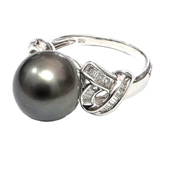 Bague Solitaire en or blanc, perle et diamants - Castafiore