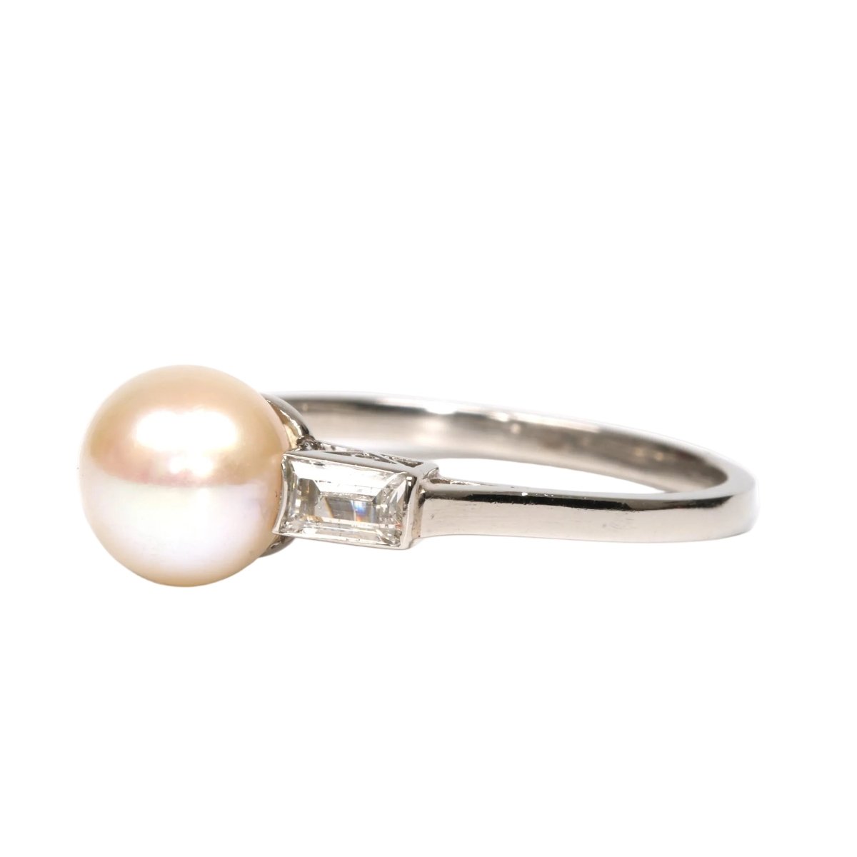Bague Solitaire en or blanc, perle et diamants - Castafiore