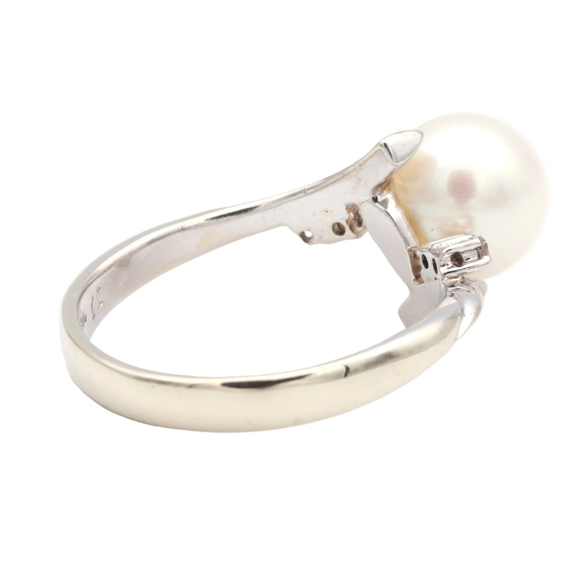 Bague Solitaire en or blanc, perle et diamants - Castafiore