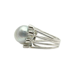Bague Solitaire en or blanc, perle et diamants - Castafiore