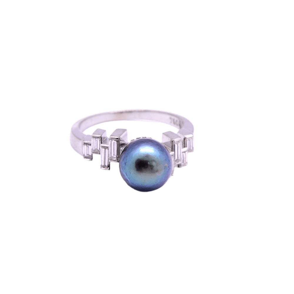 Bague Solitaire en or blanc, perle et diamants - Castafiore