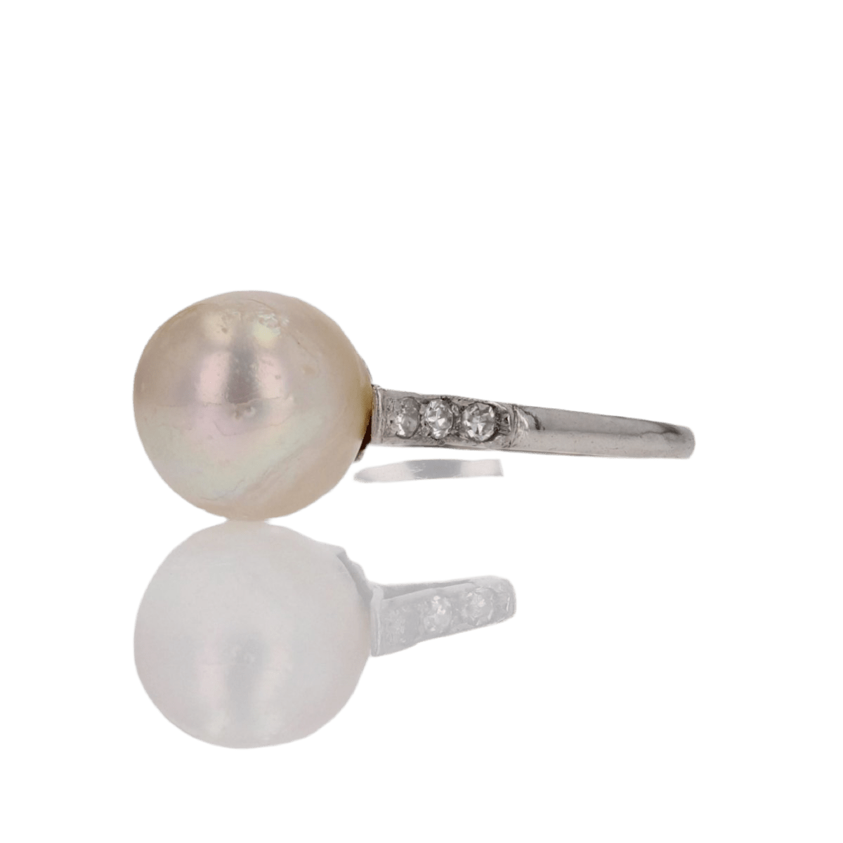 Bague Solitaire en or blanc, perle et diamants - Castafiore