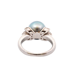Bague Solitaire en or blanc, perle, et diamants - Castafiore