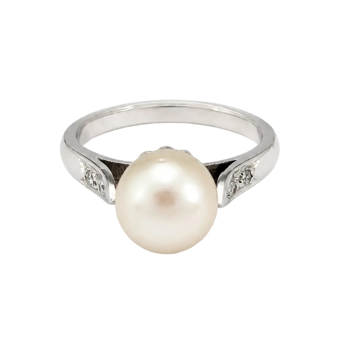 Bague Solitaire en or blanc, perle et diamants - Castafiore