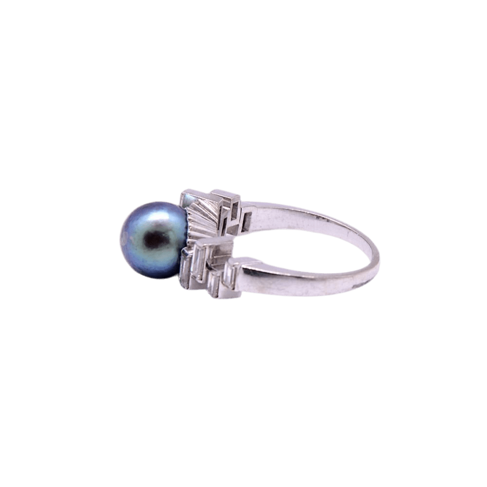 Bague Solitaire en or blanc, perle et diamants - Castafiore