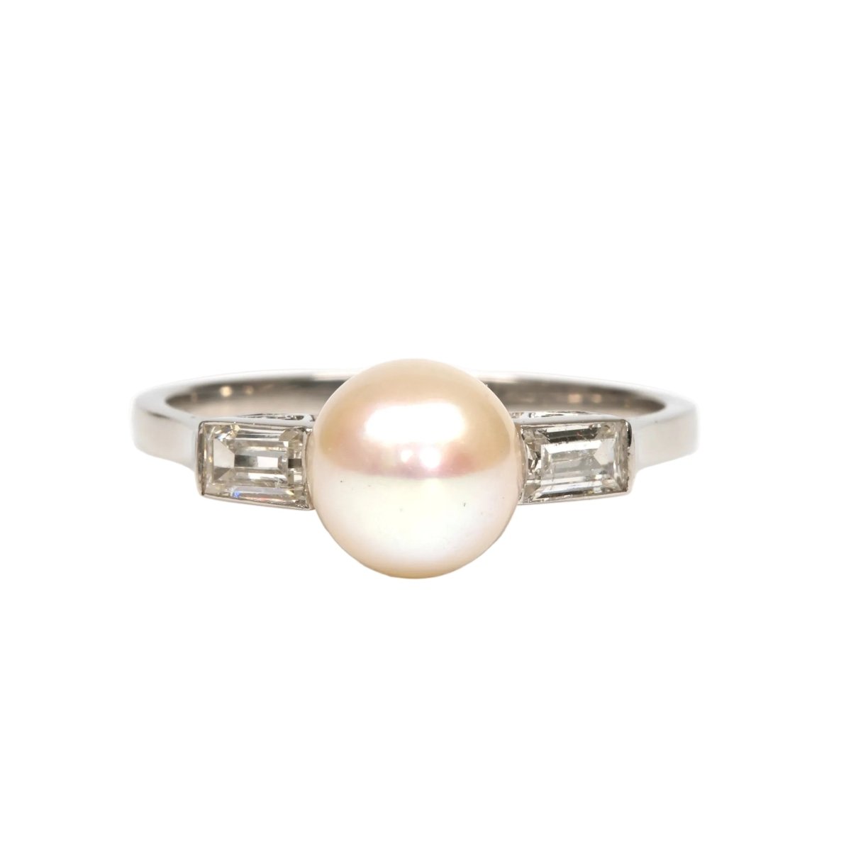 Bague Solitaire en or blanc, perle et diamants - Castafiore