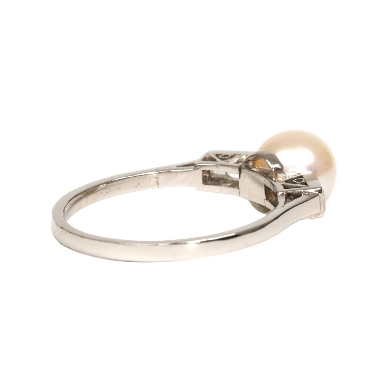 Bague Solitaire en or blanc, perle et diamants - Castafiore