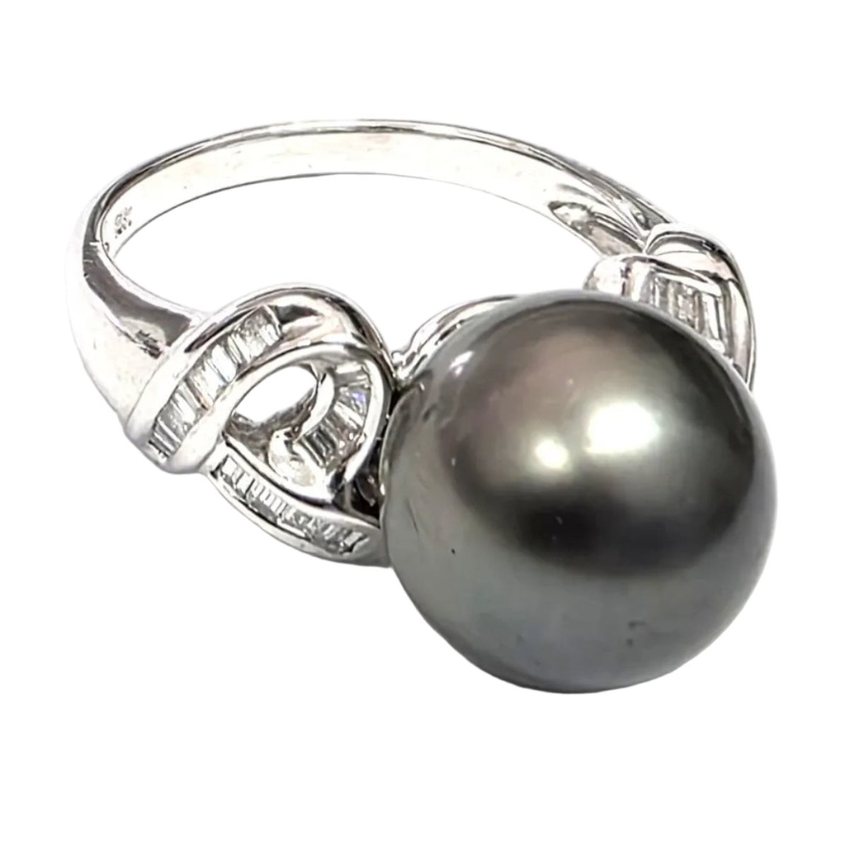 Bague Solitaire en or blanc, perle et diamants - Castafiore