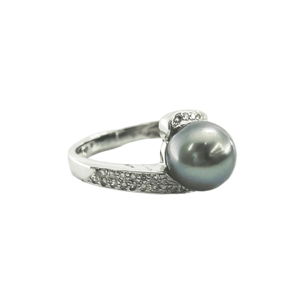 Bague Solitaire en or blanc, perle et diamants - Castafiore