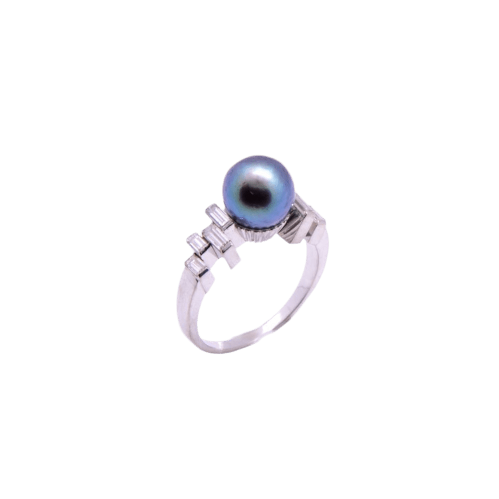 Bague Solitaire en or blanc, perle et diamants - Castafiore