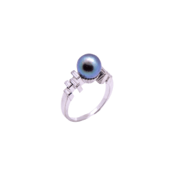 Bague Solitaire en or blanc, perle et diamants - Castafiore