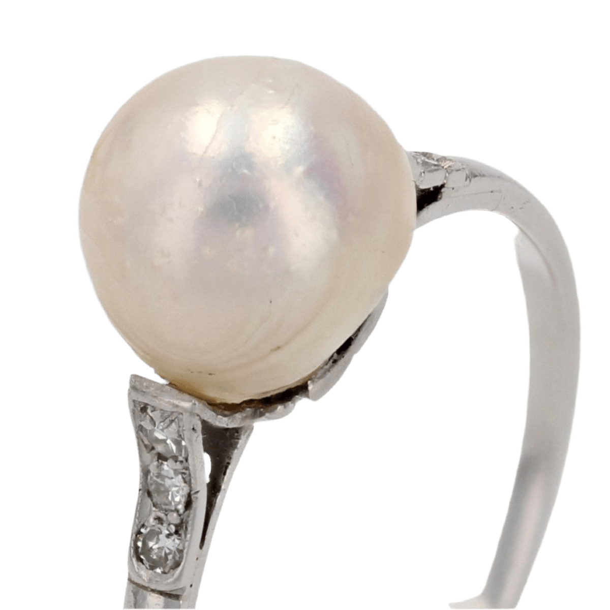 Bague Solitaire en or blanc, perle et diamants - Castafiore