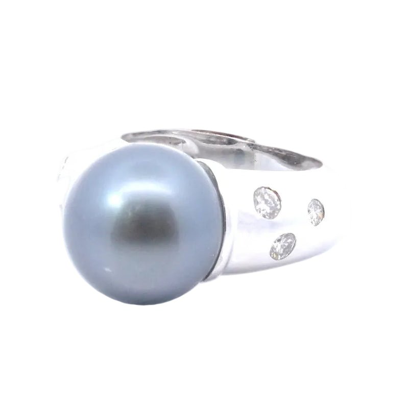Bague Solitaire en or blanc, perle et diamants - Castafiore