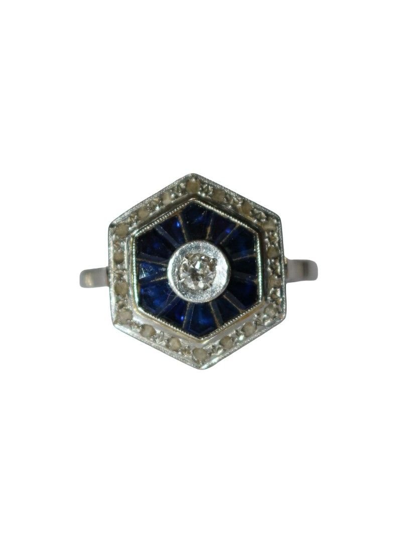 Bague Solitaire en or blanc, platine, saphirs et diamants - Castafiore