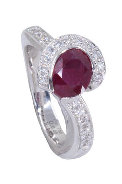 Bague Solitaire en or blanc, rubis et diamants - Castafiore