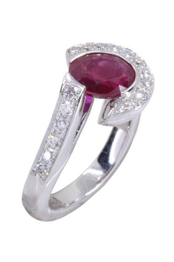 Bague Solitaire en or blanc, rubis et diamants - Castafiore