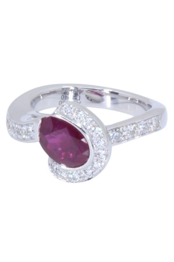 Bague Solitaire en or blanc, rubis et diamants - Castafiore