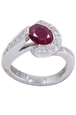 Bague Solitaire en or blanc, rubis et diamants - Castafiore