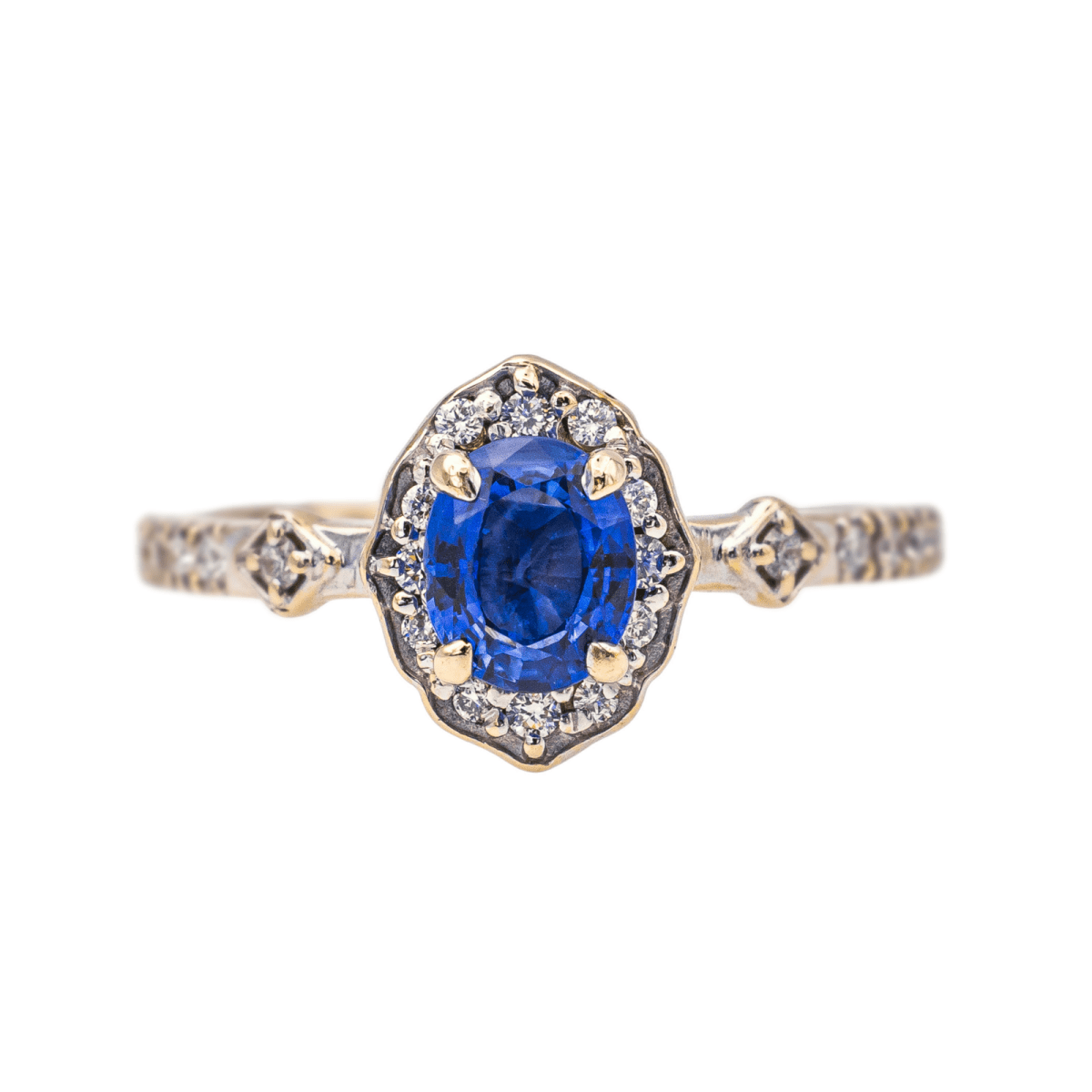 Bague Solitaire en or blanc, saphir et diamants - Castafiore