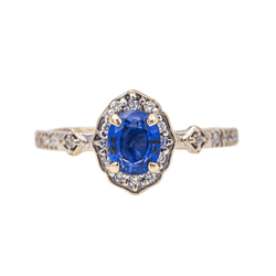 Bague Solitaire en or blanc, saphir et diamants - Castafiore