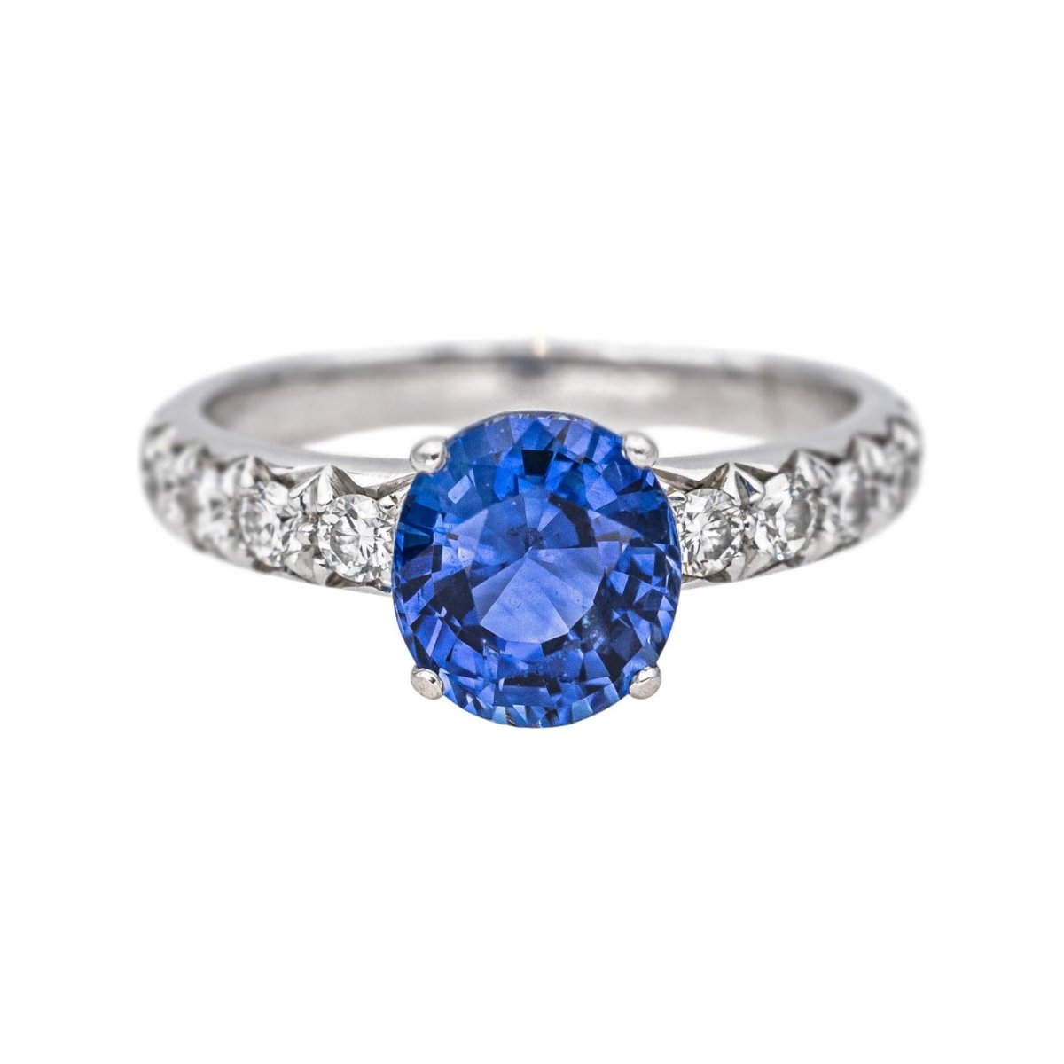 Bague Solitaire en or blanc, saphir et diamants - Castafiore