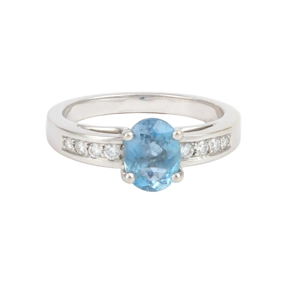 Bague Solitaire en or blanc, topaze et diamants - Castafiore