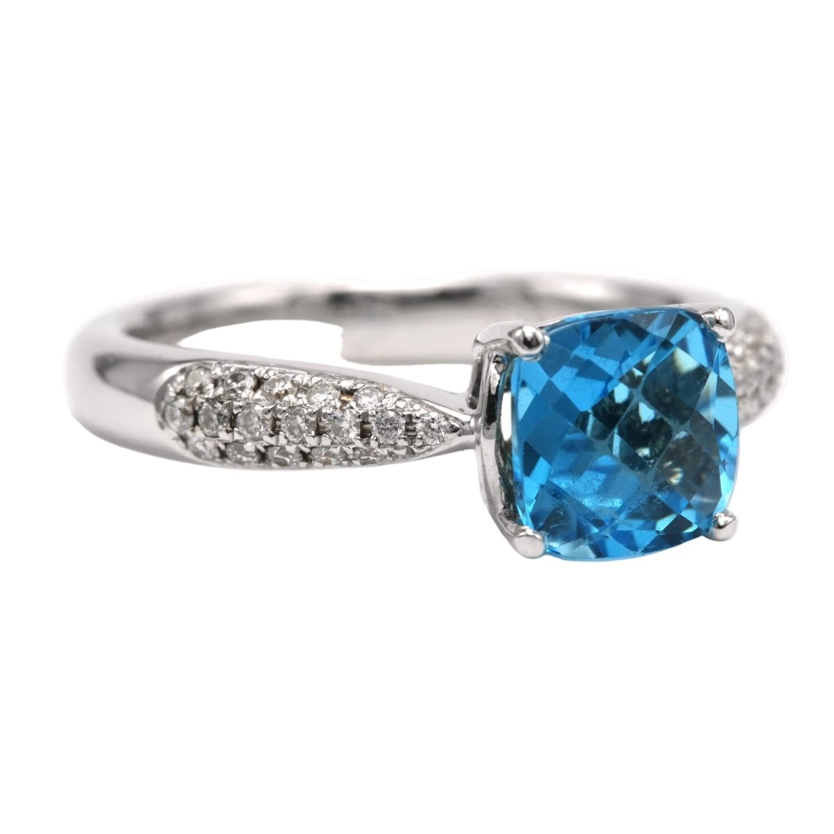 Bague Solitaire en or blanc, topaze et diamants - Castafiore