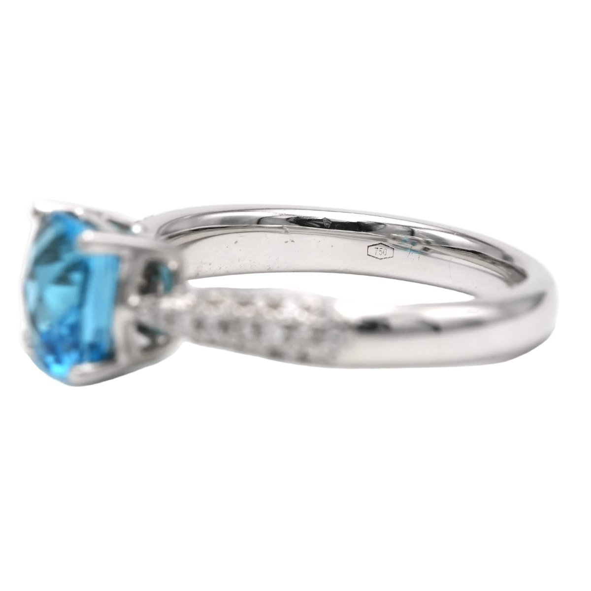 Bague Solitaire en or blanc, topaze et diamants - Castafiore