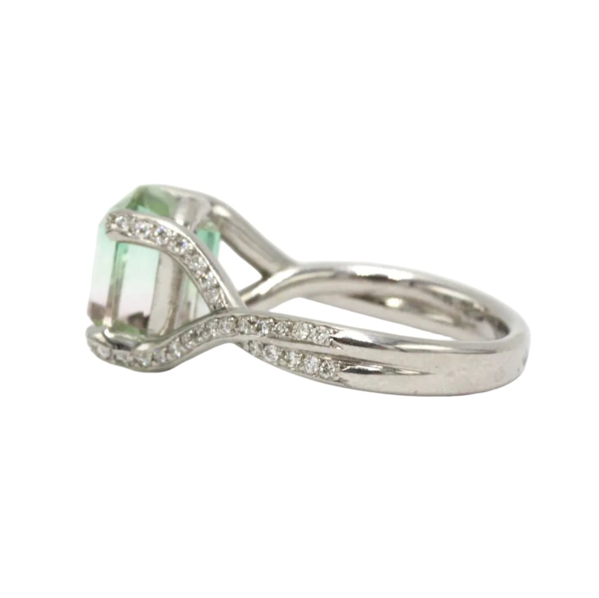 Bague Solitaire en or blanc, tourmaline et diamants - Castafiore