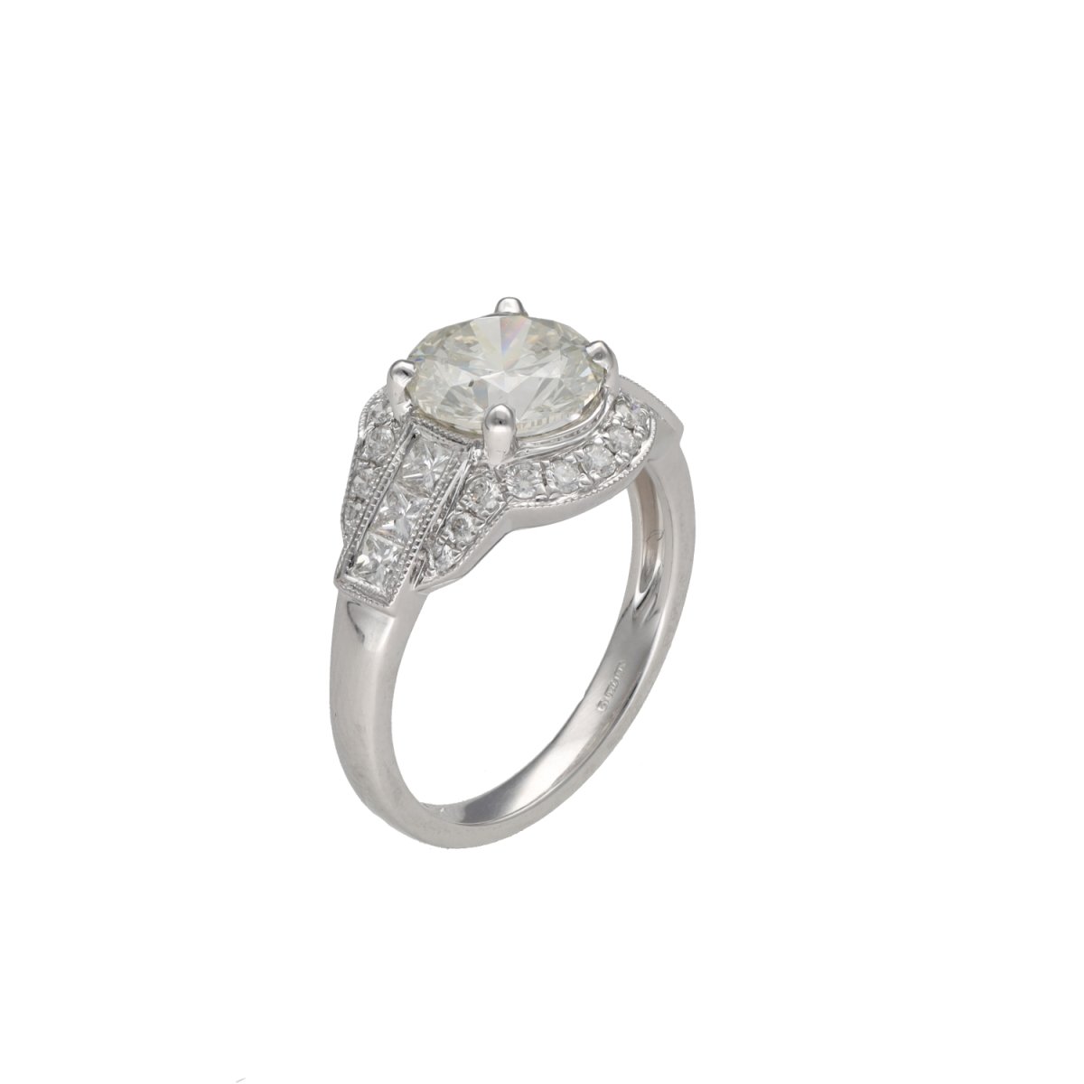 Solitaire diamond 2.20 ct K-SI2 HRD & diamonds 0.71 ct G-VS - 18k White Gold - Size 54
