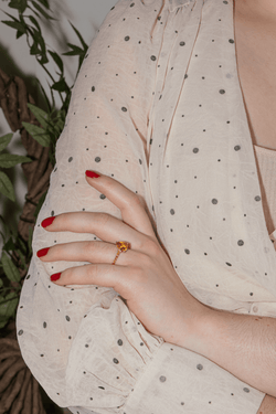 Bague Solitaire en or jaune, citrine et grenat - Castafiore