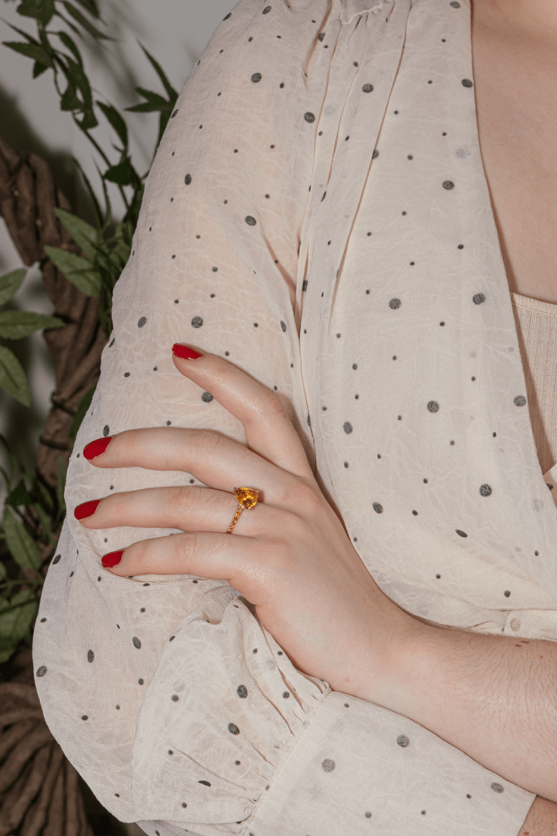 Bague Solitaire en or jaune, citrine et grenat - Castafiore