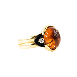 Bague Solitaire en or jaune, citrine, onyx et diamants - Castafiore