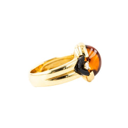 Bague Solitaire en or jaune, citrine, onyx et diamants - Castafiore