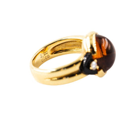 Bague Solitaire en or jaune, citrine, onyx et diamants - Castafiore