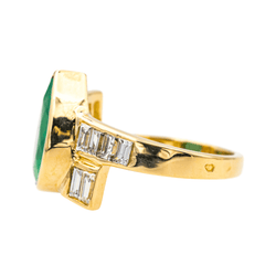 Bague Solitaire en or jaune, émeraude et diamants - Castafiore