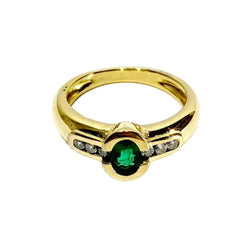 Bague Solitaire en or jaune, émeraude et diamants - Castafiore