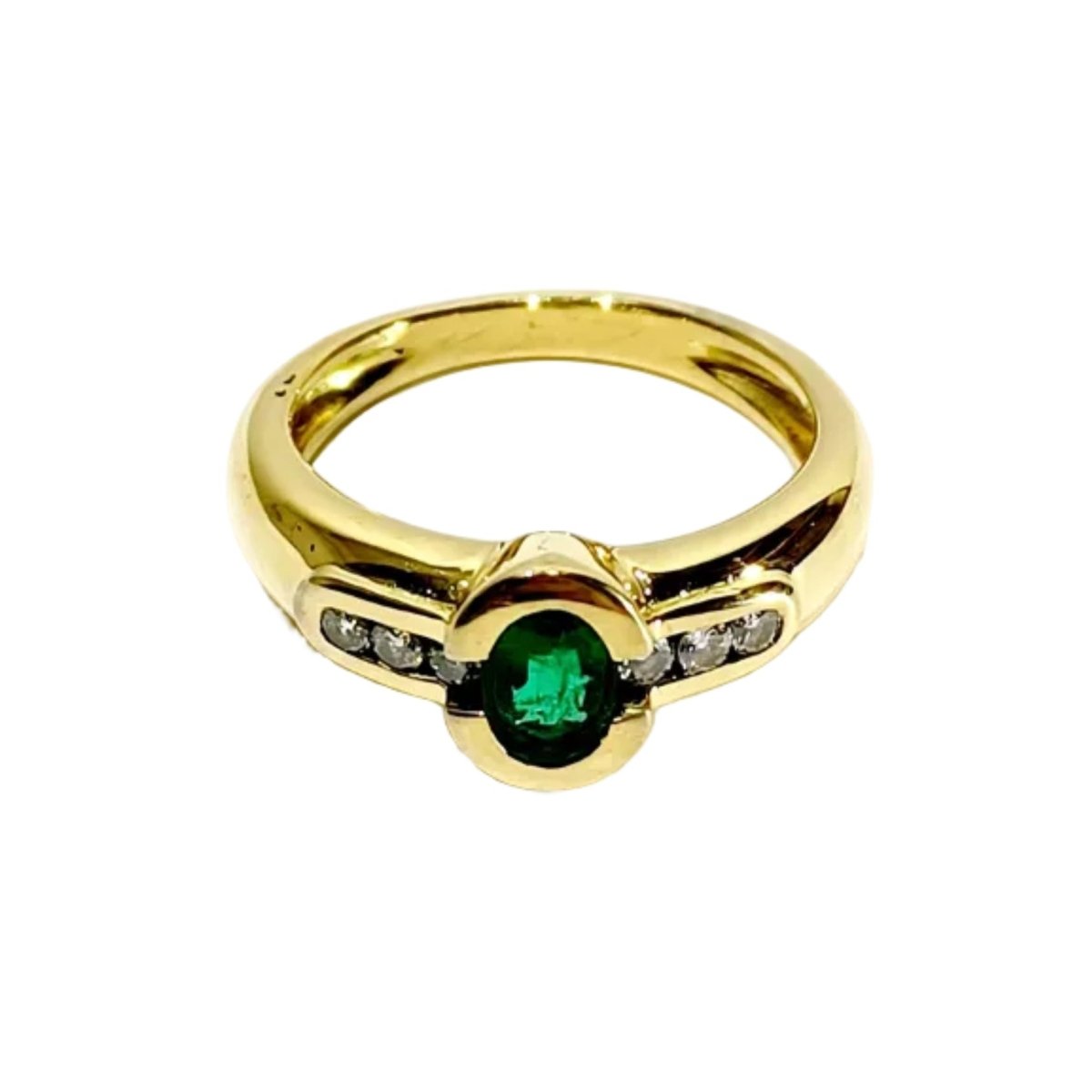 Bague Solitaire en or jaune, émeraude et diamants - Castafiore