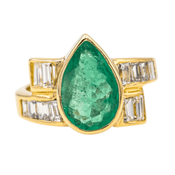 Bague Solitaire en or jaune, émeraude et diamants - Castafiore