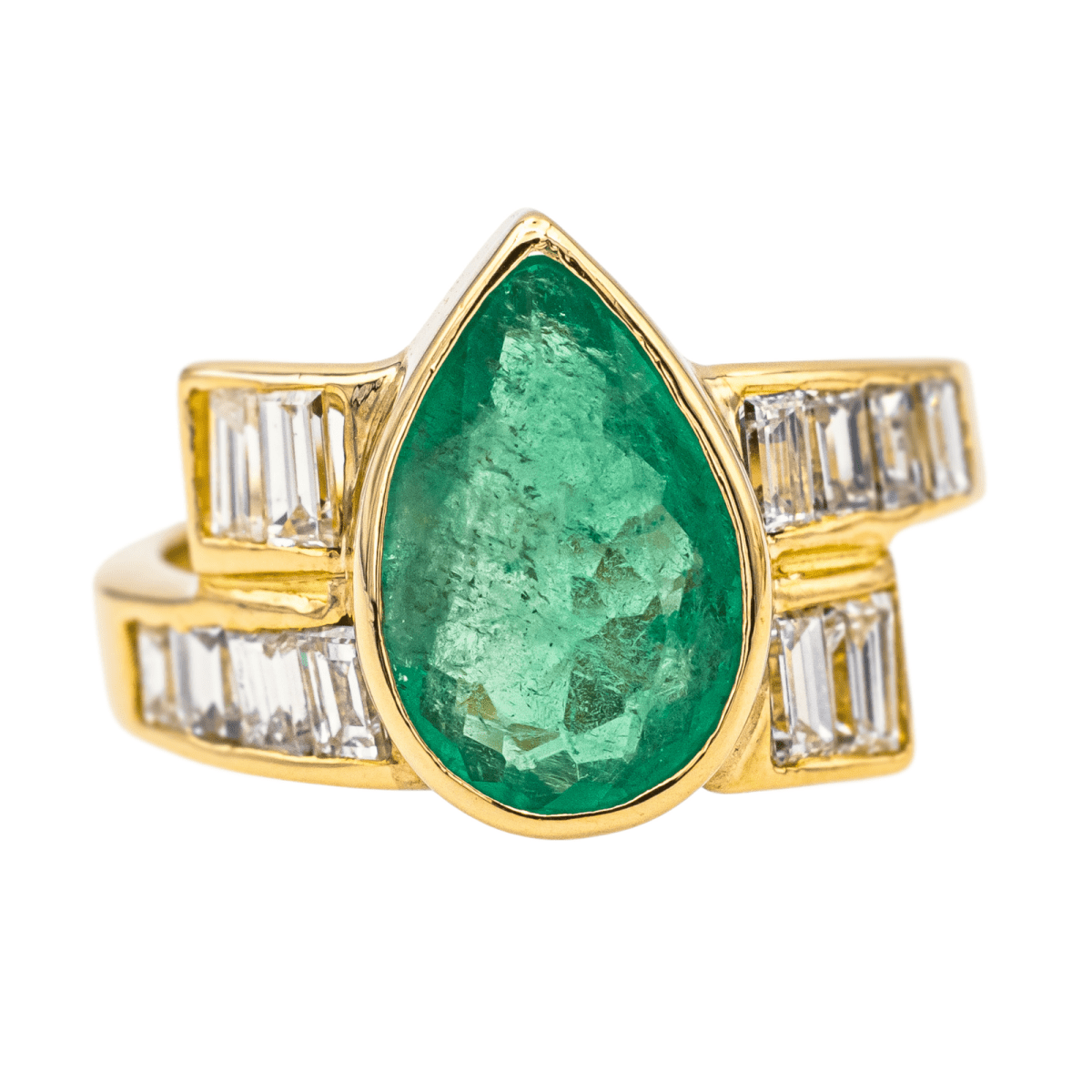 Bague Solitaire en or jaune, émeraude et diamants - Castafiore