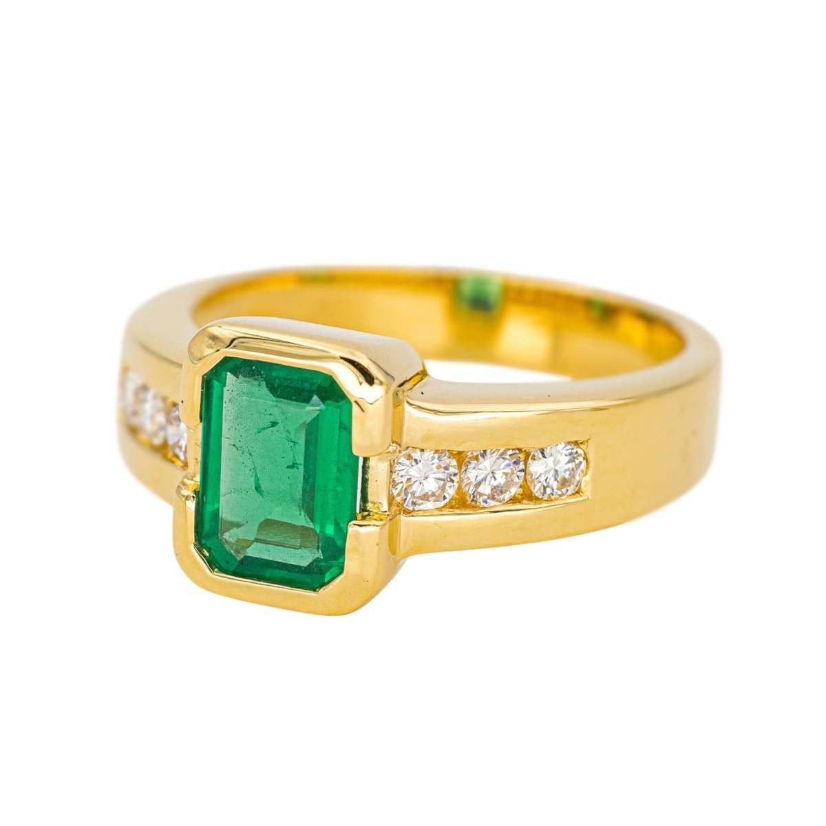 Bague Solitaire en or jaune, émeraude et diamants - Castafiore