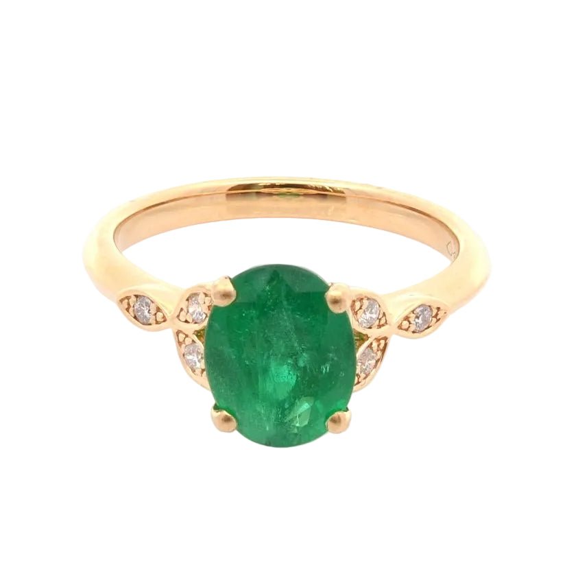 Bague Solitaire en or jaune, émeraude et diamants