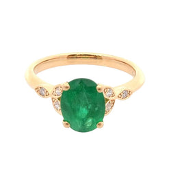Bague Solitaire en or jaune, émeraude et diamants - Castafiore