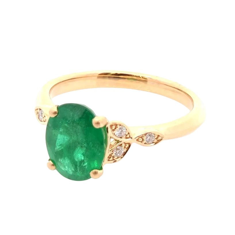 Bague Solitaire en or jaune, émeraude et diamants - Castafiore