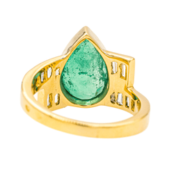 Bague Solitaire en or jaune, émeraude et diamants - Castafiore