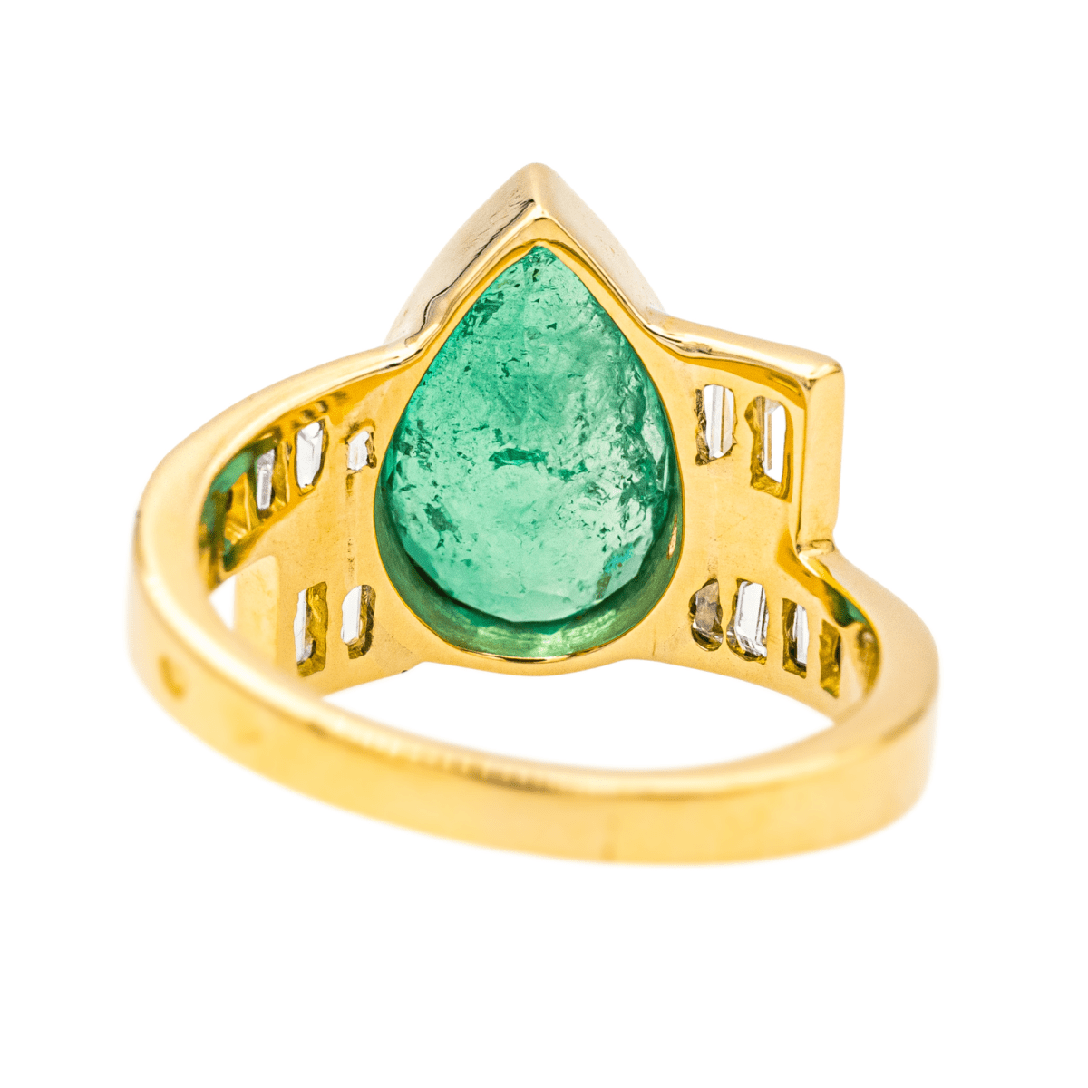 Bague Solitaire en or jaune, émeraude et diamants - Castafiore