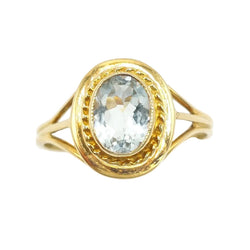 Bague Solitaire en or jaune et aigue - marine - Castafiore