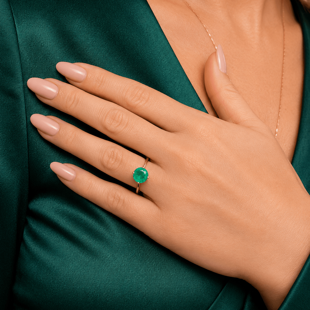 Bague Solitaire en or jaune et émeraude - Castafiore